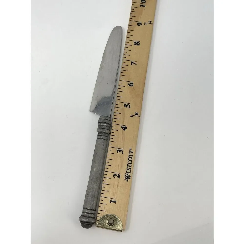 Pottery Barn 70% PEWTER Banded Handle & 18/8 Stainless Dinner Knife 8 7/8”